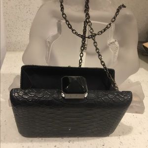 Black Leather Snakeprint Clutch